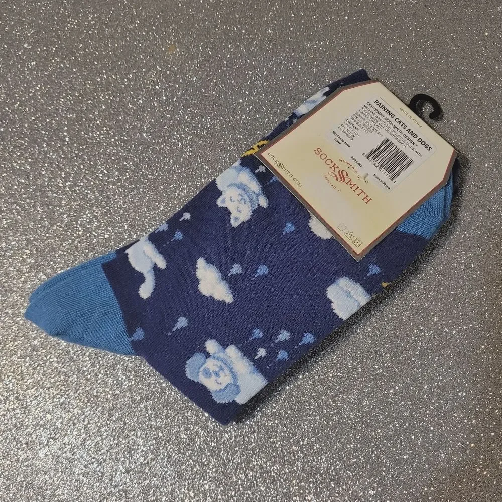 Socksmith Raining Cats And Dogs Graphic Cotton Crew Socks Womens OSFM New